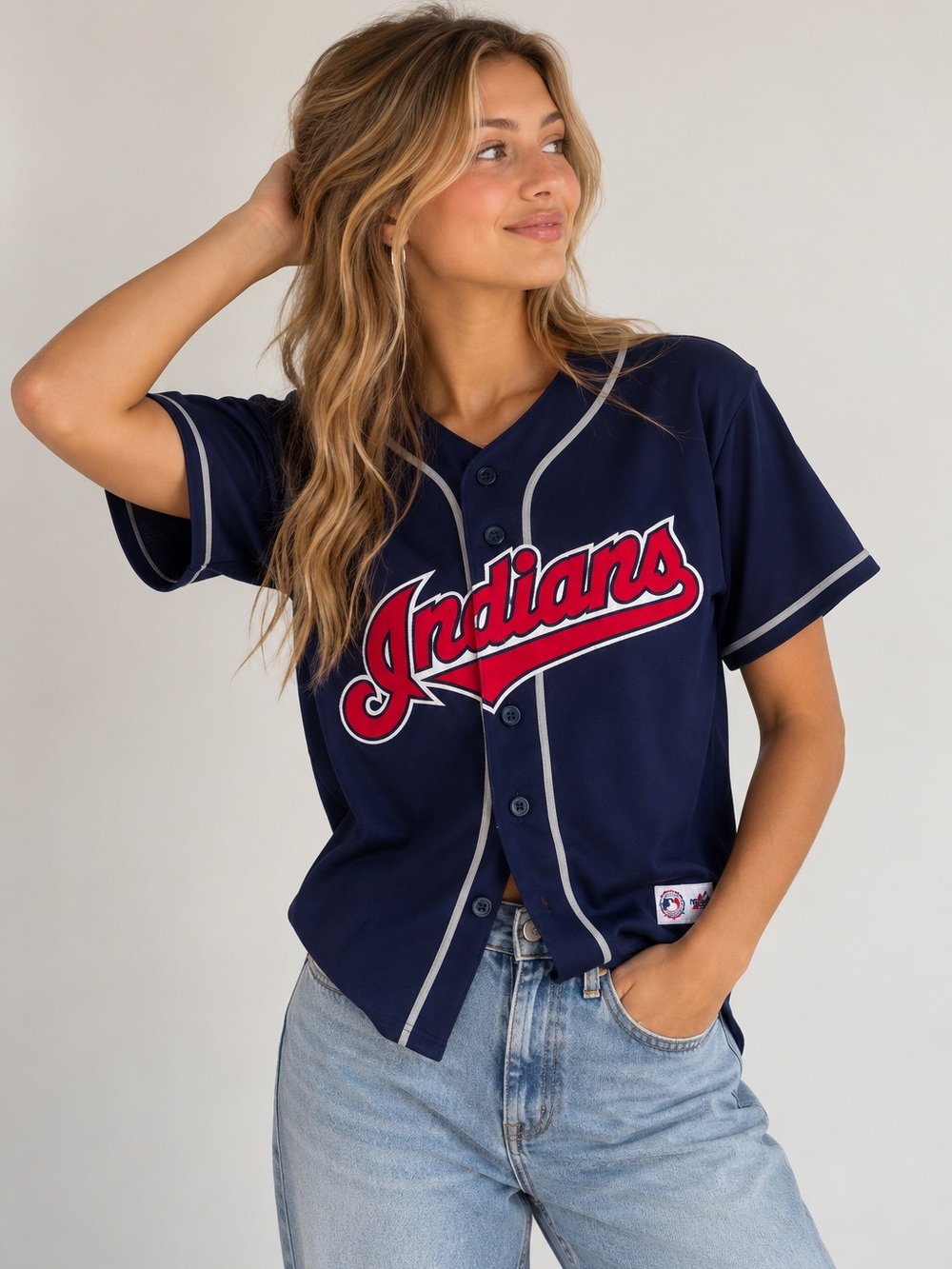 MLB Majestic Cleveland Indians Guardians Throwback Retro Vintage Jersey Size M